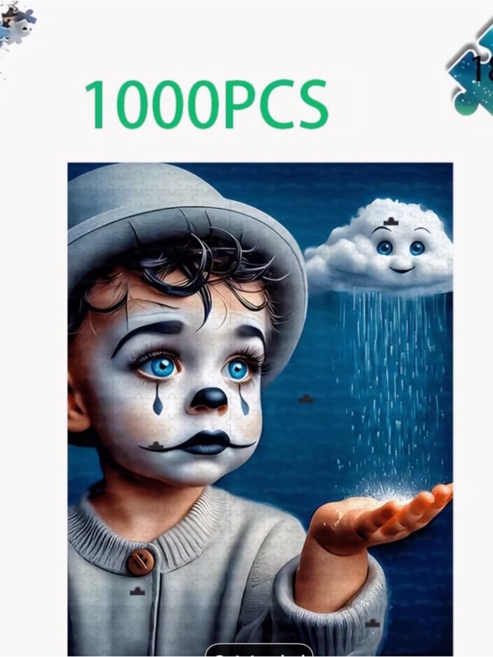 Jigsaw Blue Clown Child Puzzle with White Cloud Accent